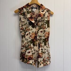 Vintage Studio J Vest Blouse Women Size 3 Floral 80s 90s Cottage Boho Feminine